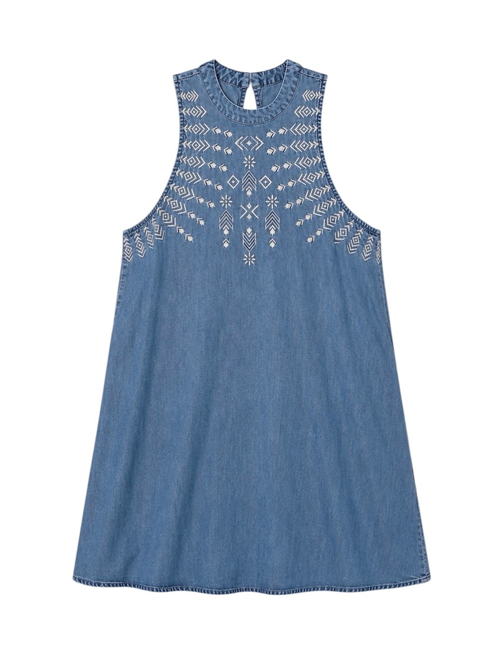 Speechless Embroidered Denim Halter Dress Womens Size Medium Blue Boho Summer